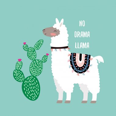 kaktüs bitkileri yakınında lama hayvan vektör sanat, hiçbir drama lama 