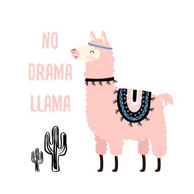 vector art of llama animal near cactus plants, no drama llama  clipart