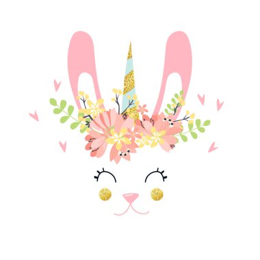 çiçeklerde sevimli tavşan vektör sanat 