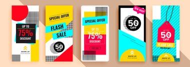 alışveriş indirimleri için yaratıcı vektör satış afiş kuponlar, yüzde 50 ve yüzde 75 satış