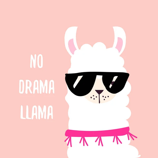 Arte Vectorial Llama Animal Gafas Cantadas Negras Sin Drama Llama — Vector de stock