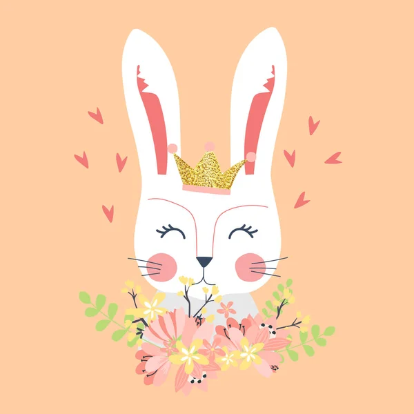 Çiçeklersevimli Tavşan Vektör Sanat Taç Giyen — Stok Vektör