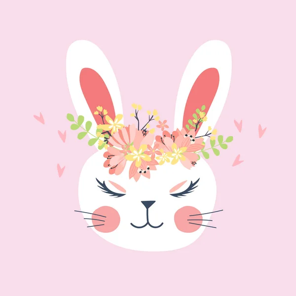 Çiçeklerde Sevimli Tavşan Vektör Sanat — Stok Vektör