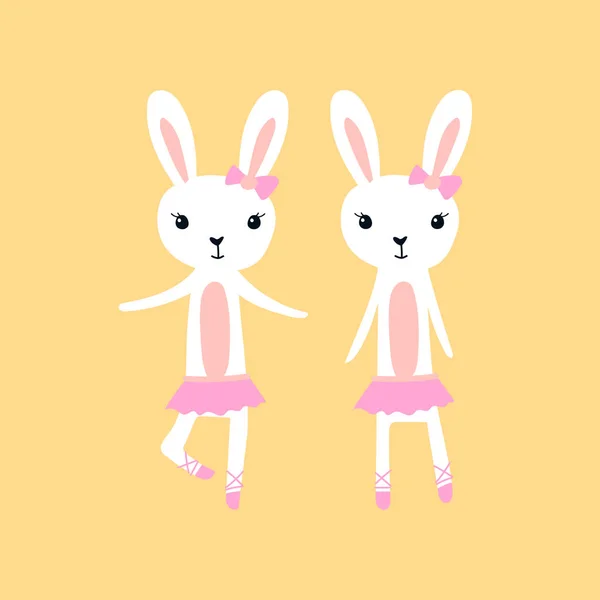 Art Vectoriel Lapins Mignons Portant Des Jupes Des Nœuds Ruban — Image vectorielle