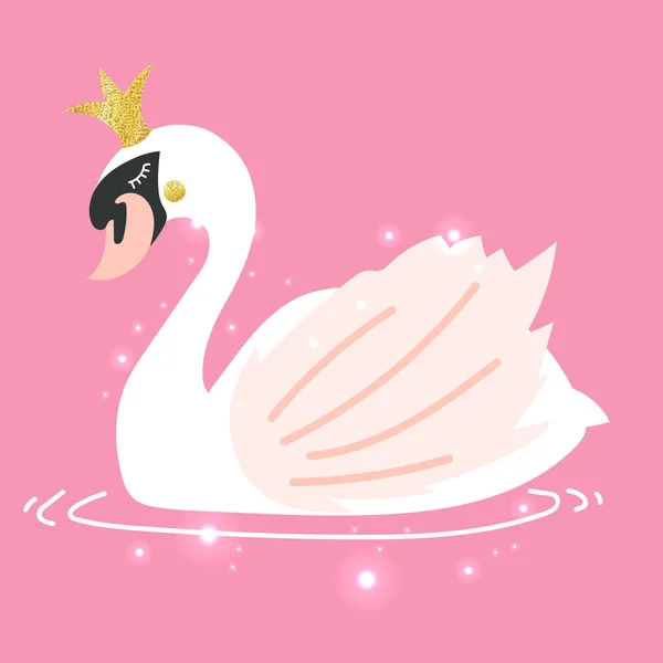 Art Vectoriel Cygne Dessin Animé Blanc Avec Couronne — Image vectorielle