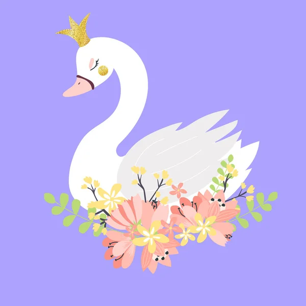 Art Vectoriel Cygne Dessin Animé Blanc Avec Couronne — Image vectorielle