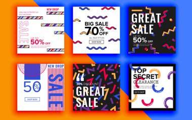 Renkli satış afişleri, posterler seti.