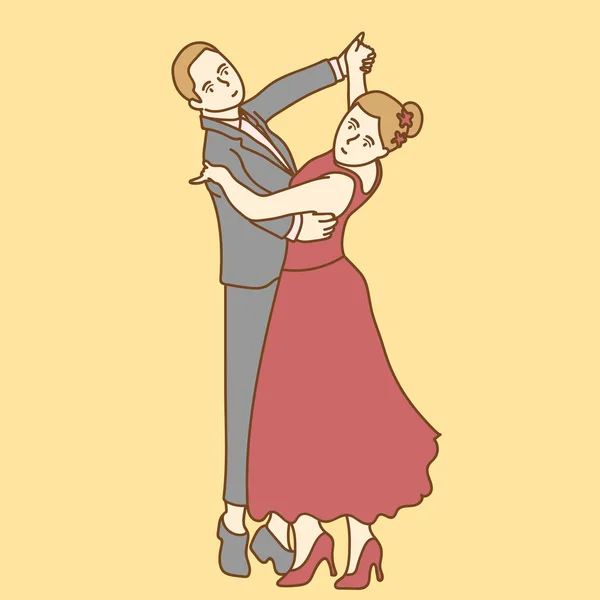 Casal Elegante Dançando Fundo Amarelo — Vetor de Stock