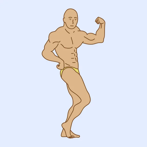 Bodybuilder Posing Showing Muscles — Stock Vector