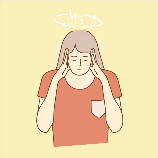 Wanita Mengalami Sakit Kepala Memegang Kepala Dengan Kedua Tangan - Stok Vektor