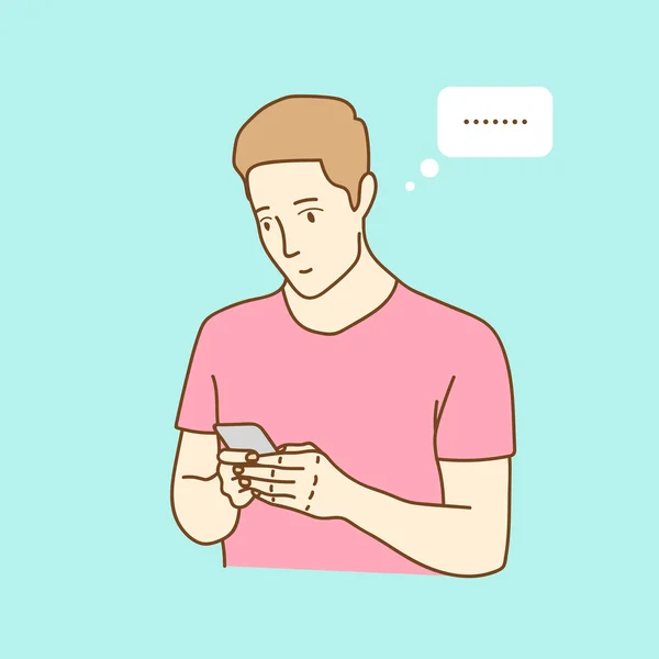 Hombre Usando Smartphone Con Burbuja Pensamiento — Vector de stock