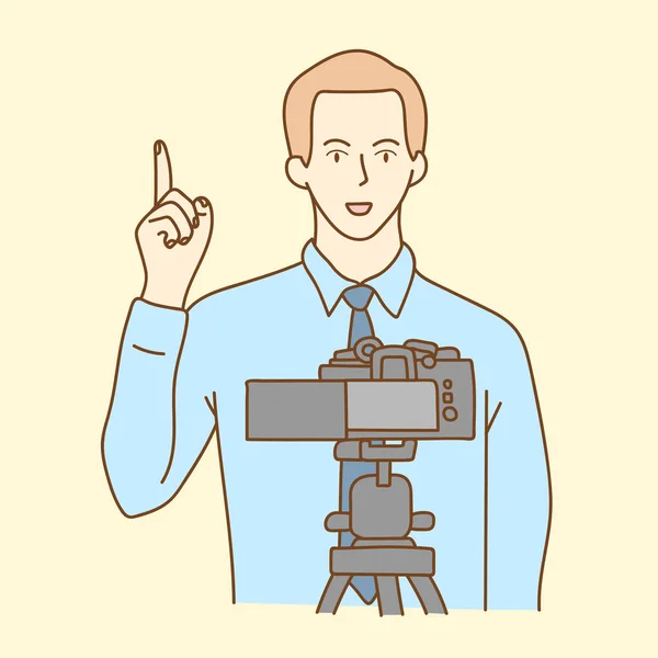 Homem Falando Frente Câmera Conceito Youtube —  Vetores de Stock
