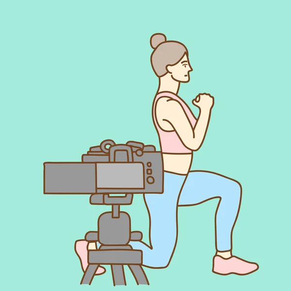 Femme Faisant Des Exercices Sportifs Devant Caméra Concept Youtube — Image vectorielle