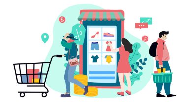 alışveriş çevrimiçi vektör illüstrasyonu. 