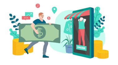 alışveriş çevrimiçi vektör illüstrasyonu. 