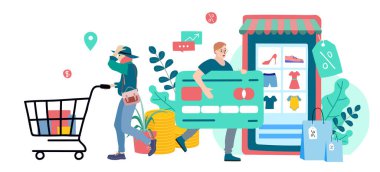 alışveriş çevrimiçi vektör illüstrasyonu. 