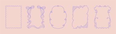 Basit ve dekoratif tasarımlar içeren metin için beş eşsiz çerçevenin çizimi.