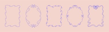 Basit ve dekoratif tasarımlar içeren metin için beş eşsiz çerçevenin çizimi.
