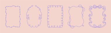 Basit ve dekoratif tasarımlar içeren metin için beş eşsiz çerçevenin çizimi.