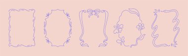 Dekoratif sanat ve metin için beş farklı süs çerçevesinin çizimi.