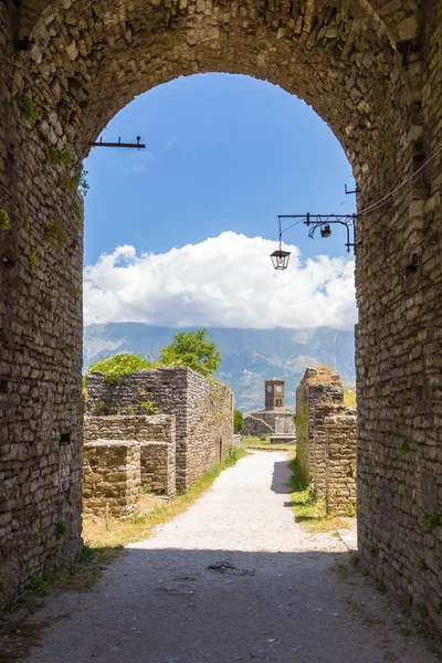 Clock tower in Gjirokaster castle, south Albania — Stock Photo, Image