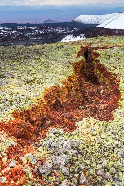 Musgo verde na rocha vulcânica negra, Kamchatka, Rússia . — Fotografia de Stock