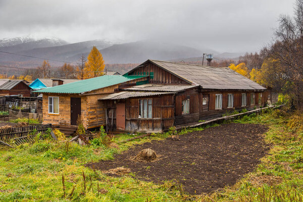 Wooden house in Esso in the Kamchatka Peninsula in Russia.