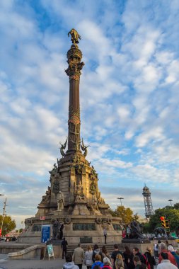 La Rambla Columbus Anıtı, Barselona, Katalonya, İspanya.