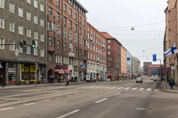 Widok na budynki przy ulicy Hameentie, Helsinki, Finlandia. — Zdjęcie stockowe