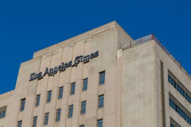 Los Angeles, Kaliforniya, ABD - 11 Haziran 2015: Los Angeles şehir merkezinin yüksek binaları. Los Angeles Times Genel Merkezi.