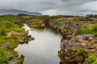 Thingvallavatn manzarası, İzlanda 'nın Thingvellir Ulusal Parkı' ndaki en büyük doğal göl..