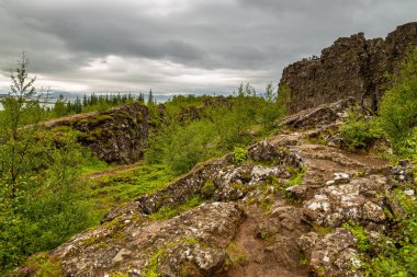 Thingvallavatn manzarası, İzlanda 'nın Thingvellir Ulusal Parkı' ndaki en büyük doğal göl..
