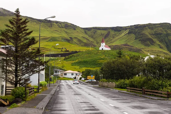 Vik Myrdal Islândia Agosto 2015 Igreja Tradicional Islandesa Branca Uma — Fotografia de Stock