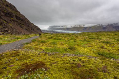 Vatnajokull Ulusal Parkı 'ndaki Skaftafell Buzulu manzarası. Güneydoğu İzlanda.