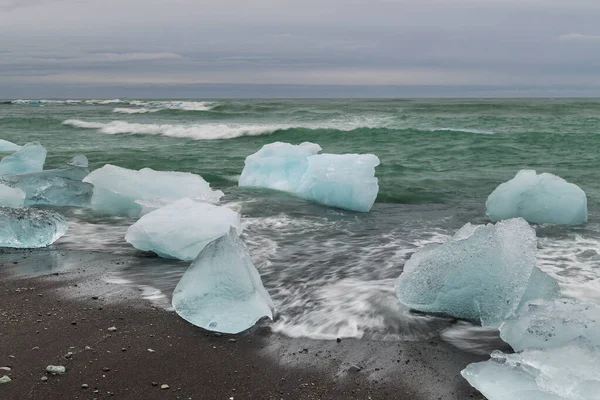 Blick Auf Den Diamond Beach Süden Islands Eisblöcke Vom Jokulsarlon — Stockfoto