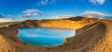 View of the Krafla, active caldera with a blue crater lake in the north of Iceland in the Myvatn region, Iceland. clipart