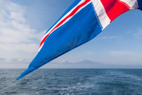 Isländsk Flagga Turistbåt Valskådning Husavik Island — Stockfoto