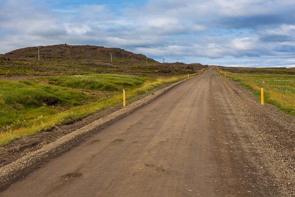 Estrada Cascalho Longo Costa Hvammfjordur Montanha Redor Leste Islândia — Fotografia de Stock