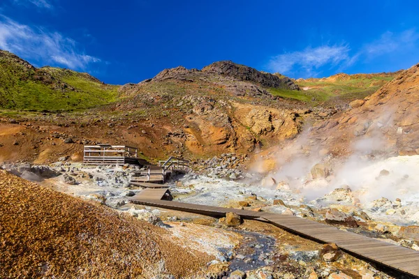 Geothermal Area Hot Steam Solfataras Hot Mud Cauldrons Krisuvik Western — Stock Photo, Image