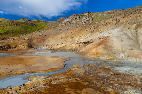 Geothermal Area Hot Steam Solfataras Hot Grey Mud Cauldrons Krisuvik — Stock Photo, Image