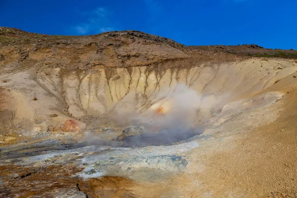 Geothermal Area Hot Steam Solfataras Hot Grey Mud Cauldrons Krisuvik — Stock Photo, Image