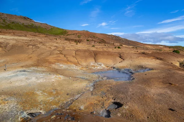 Geothermal Area Hot Steam Solfataras Hot Grey Mud Cauldrons Krisuvik — Stock Photo, Image