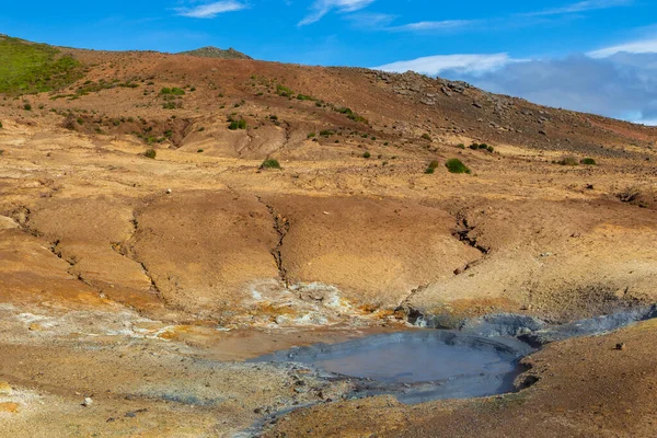 Geothermal Area Hot Steam Solfataras Hot Grey Mud Cauldrons Krisuvik — Stock Photo, Image