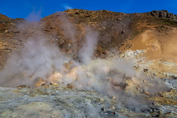 Geothermal Area Hot Steam Solfataras Hot Grey Mud Cauldrons Krisuvik — Stock Photo, Image