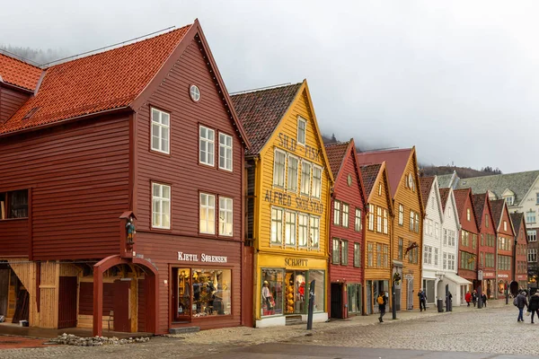 Bergen Noruega Diciembre 2015 Vista Serie Bryggen Edificios Comerciales Patrimonio — Foto de Stock