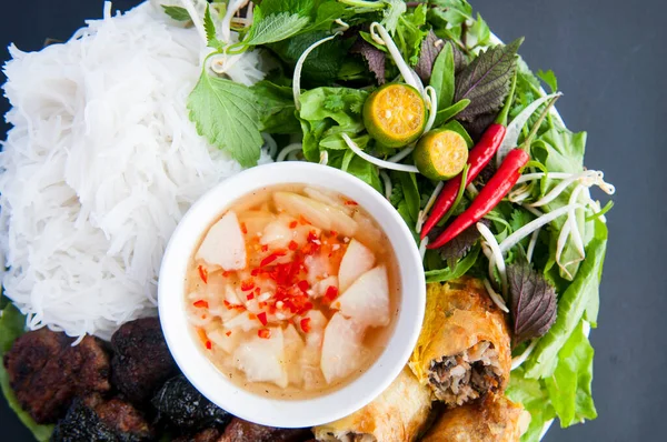 Bun Cha Grilled Pork Rice Noodles Herbs Vietnamese Cuisine — Stock Photo, Image