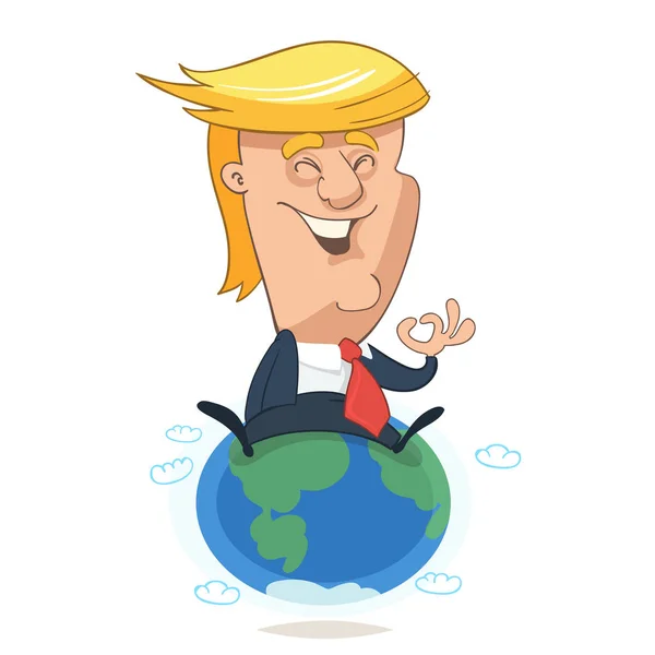 Portret Postaci Donald Trump Radosny Siedzi Planecie Ziemia — Zdjęcie stockowe