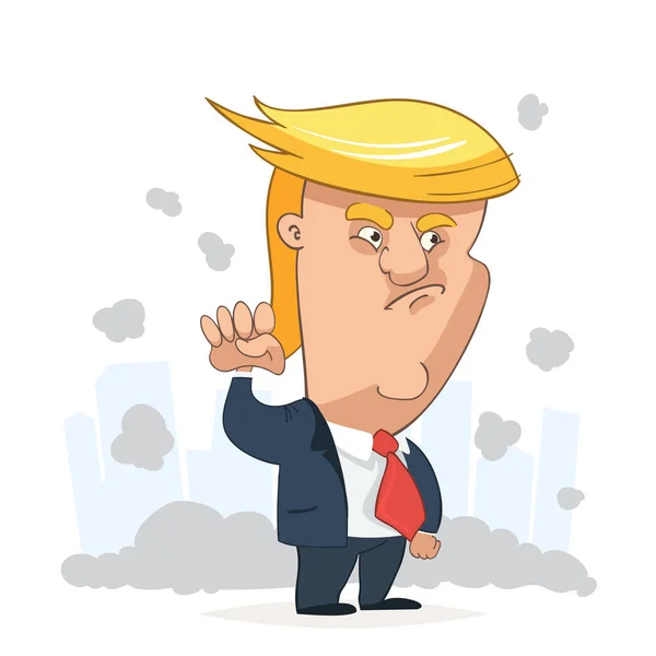 Character Portrait Donald Trump Holding Fist Background City Ruins — Stock Photo, Image