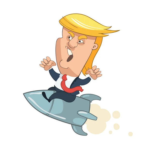 Character Portrait Donald Trump Angrily Screams Flies Military Rocket — Stock Photo, Image
