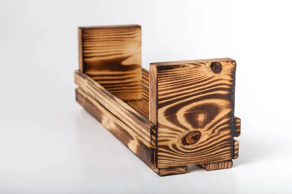 Handmade Burned Wooden Box Light Background — Stock Photo, Image